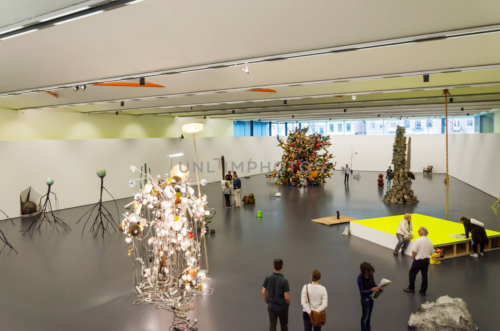 Rotterdam, Netherlands - May 9, 2015: Dutch People visit Kunsthal museum in Museumpark, Rotterdam on May 9, 2015. The building was designed by the Dutch architect Rem Koolhaas.