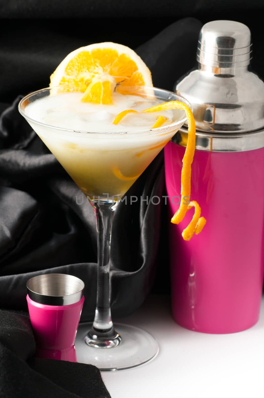 orange with pink cocktail shaker