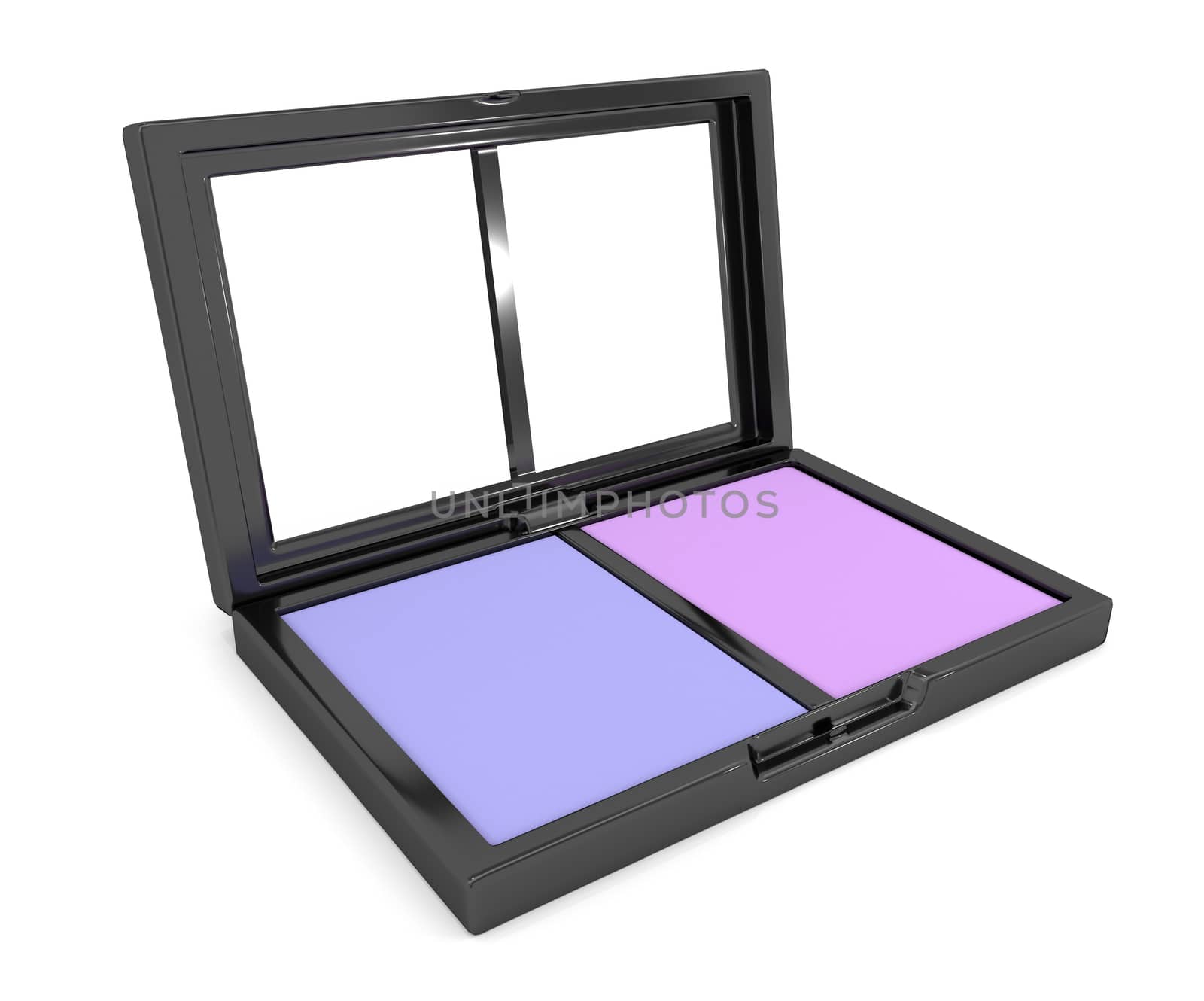 Illustration depicting a cosmetic eye shadow compact powder arranged over white.