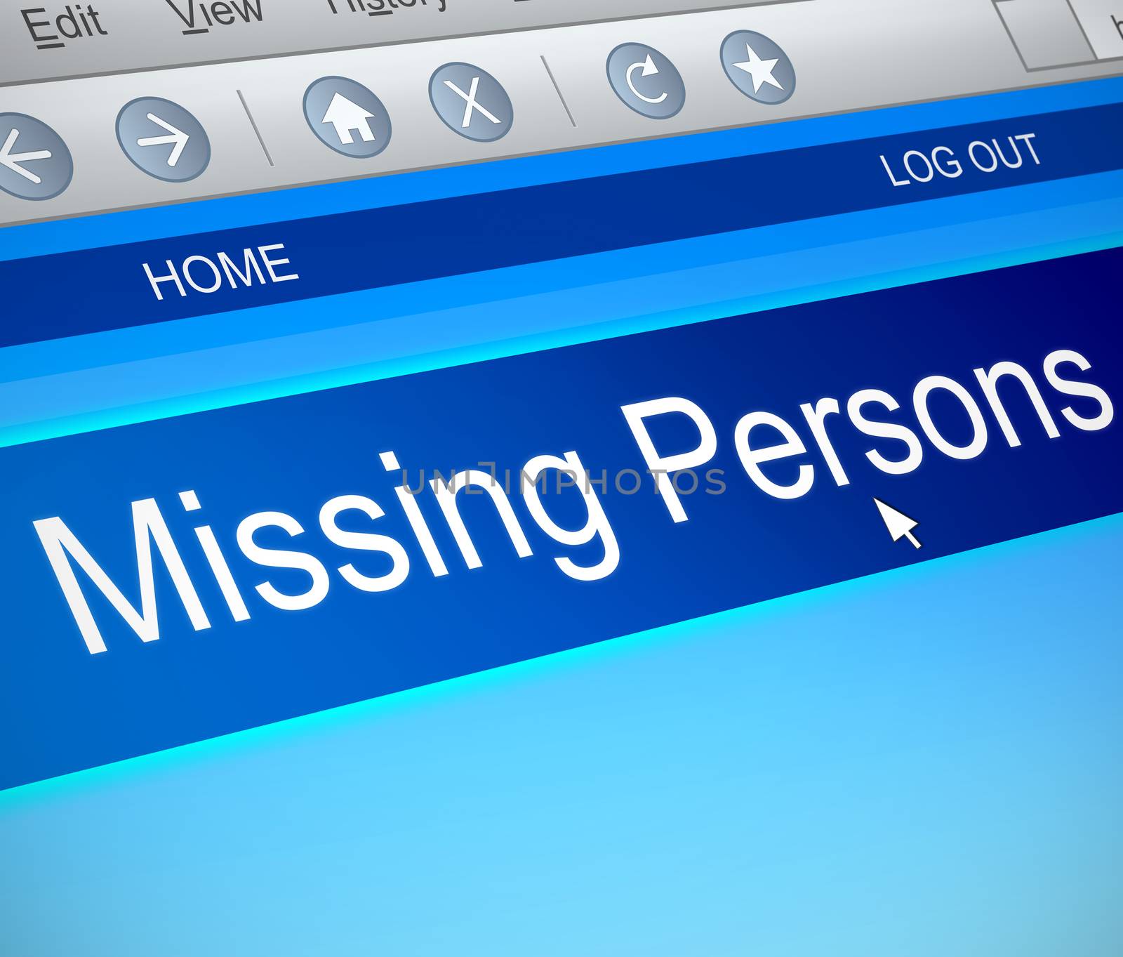 Illustration depicting a computer screen capture with a missing persons concept.