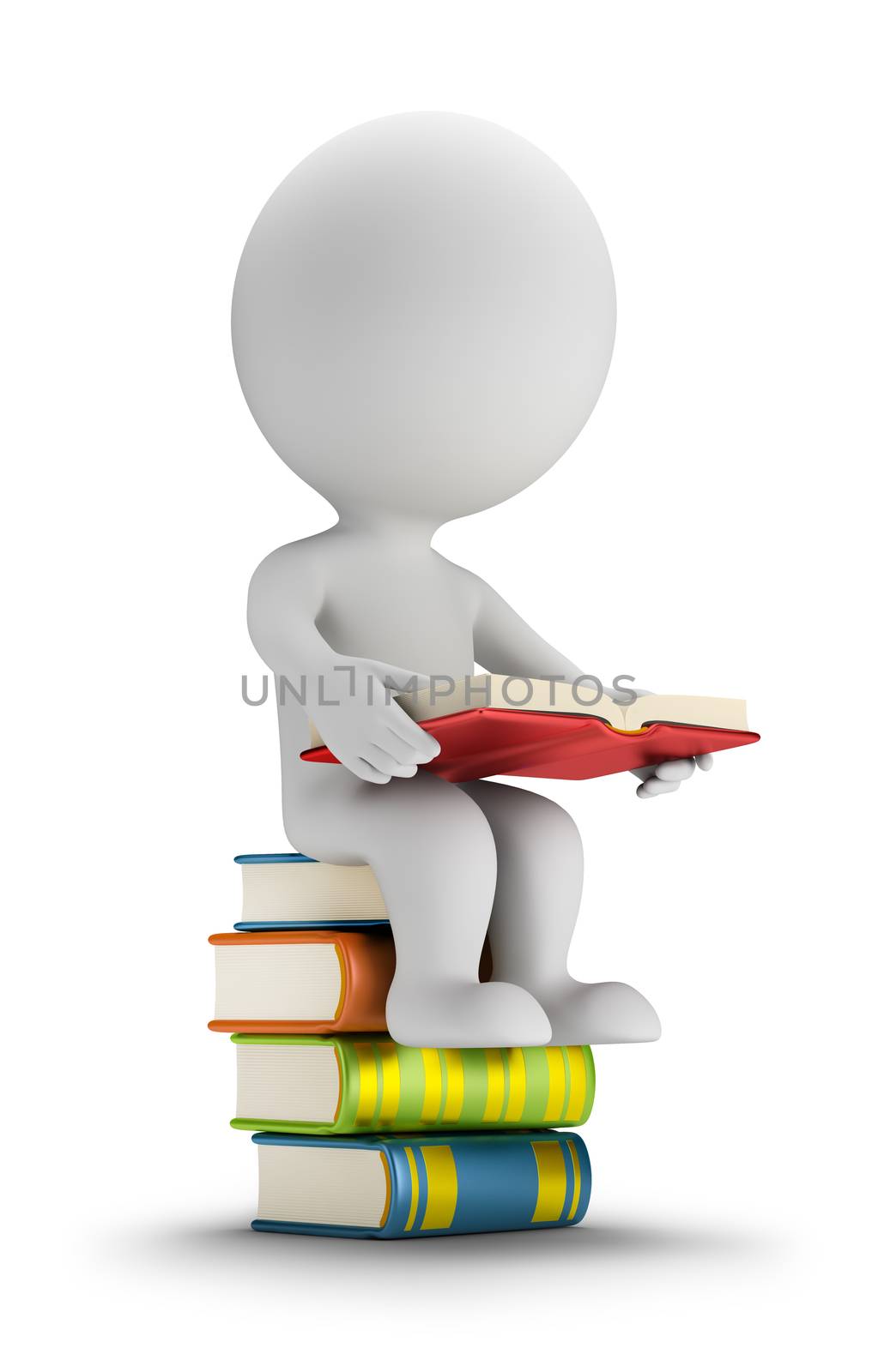3d small people sitting on the books by Anatoly