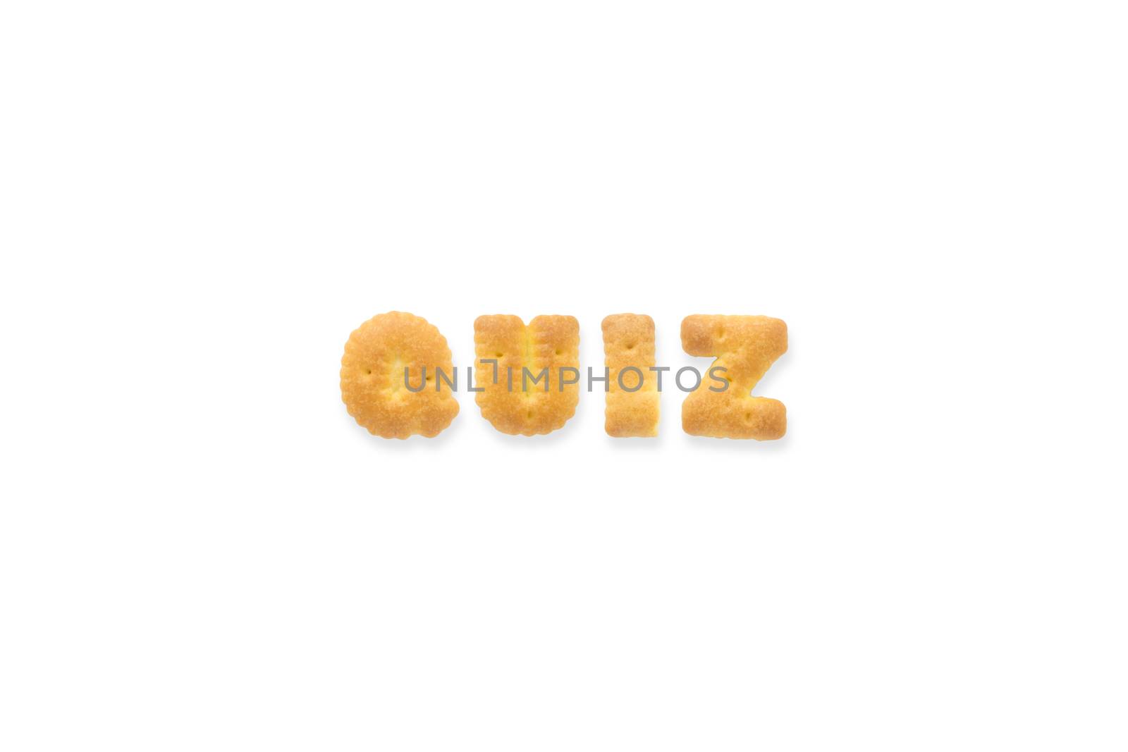 Collage of the uppercase letter-word QUIZ. Alphabet cookie crackers isolated on white background