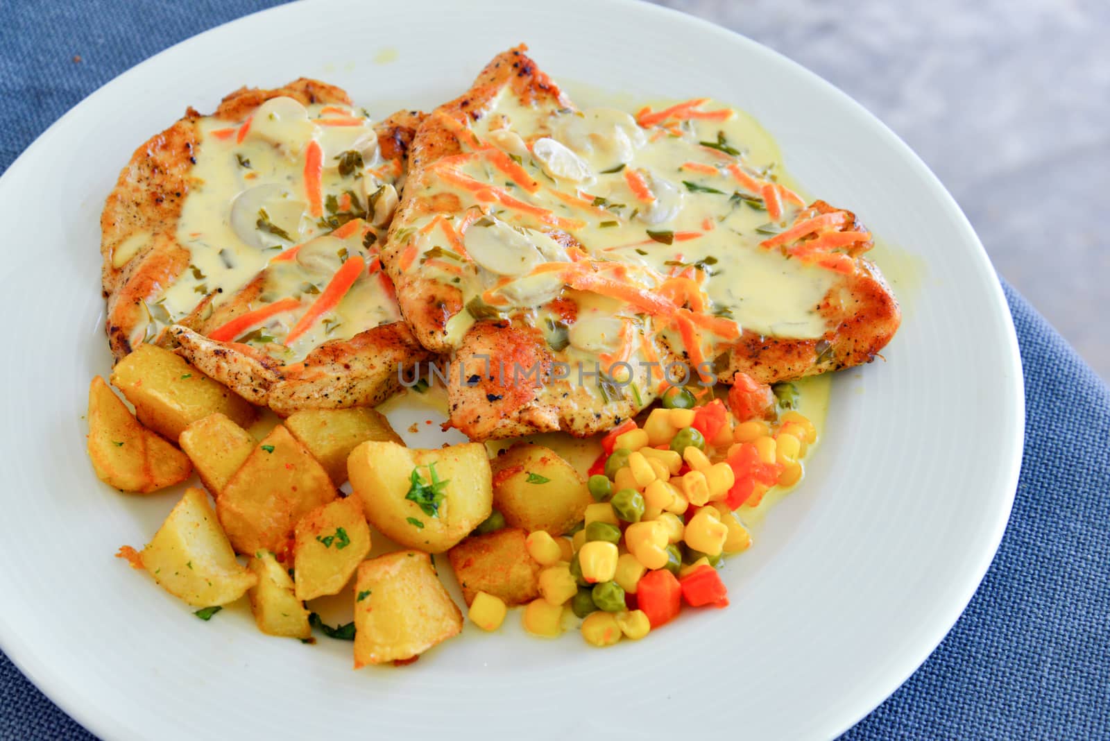 Picture of a Grilled garnish chicken steaks