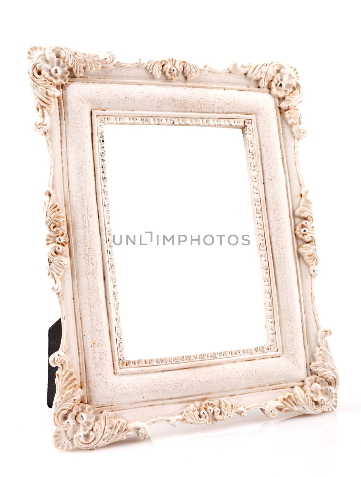 Empty white vintage frame isolated on white

