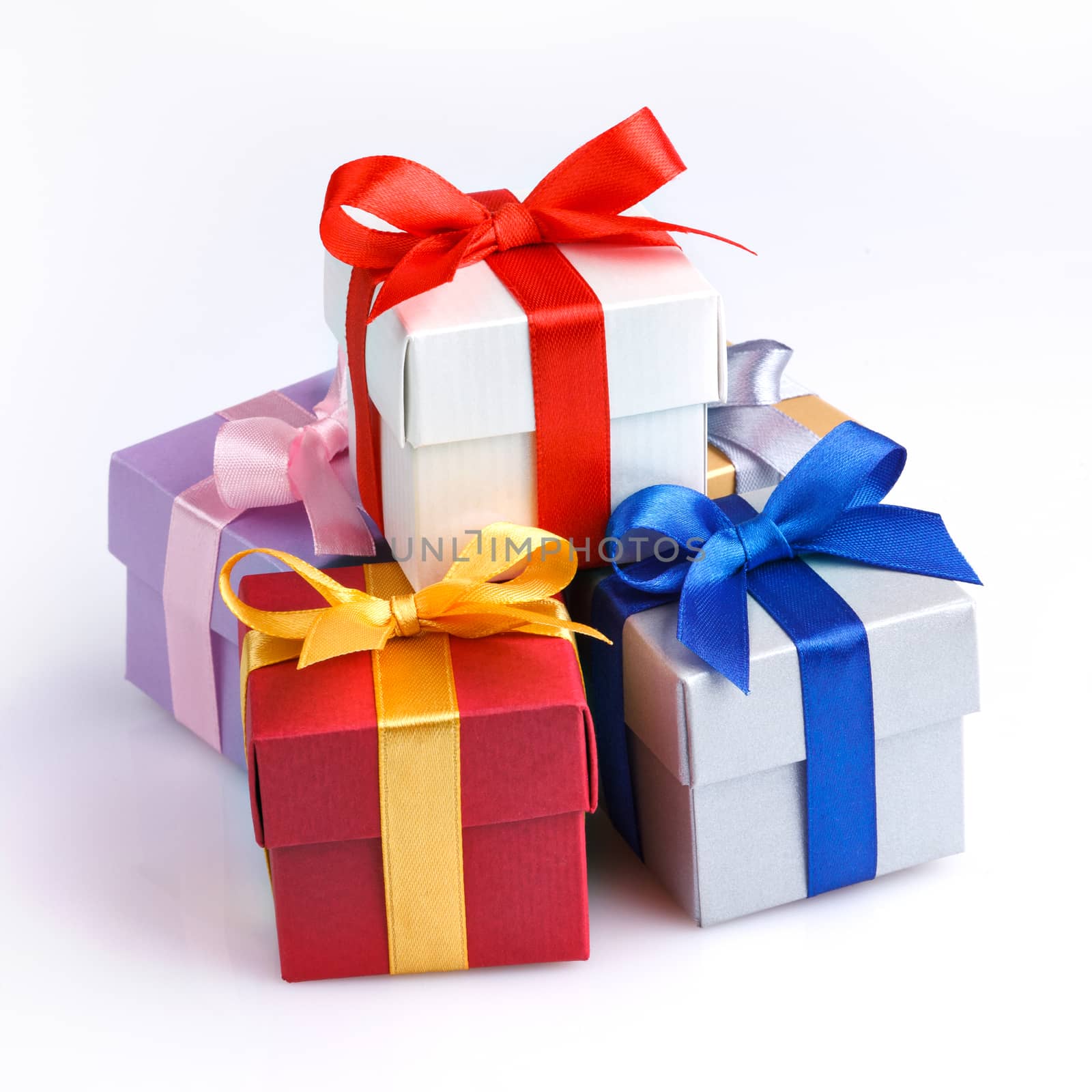 Colourful gift boxes on a white background