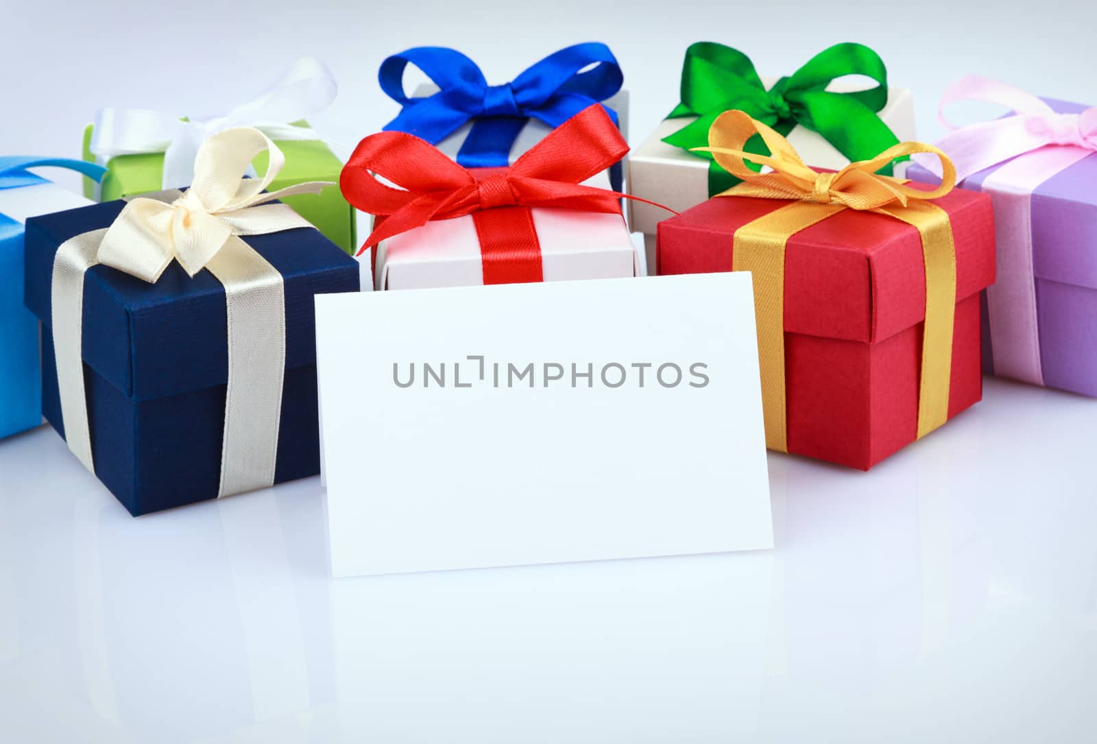 Greeting card with colored gift boxes