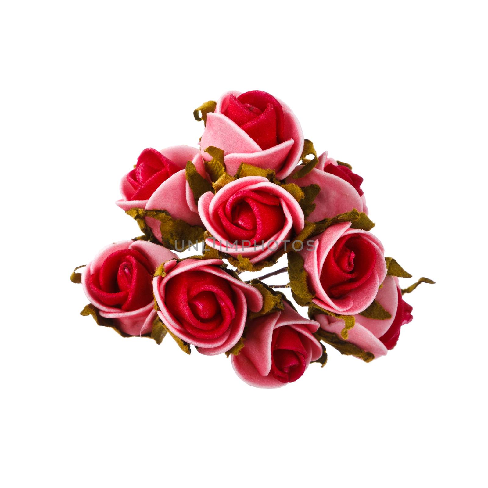bouquet of red and pink roses isolated on white background