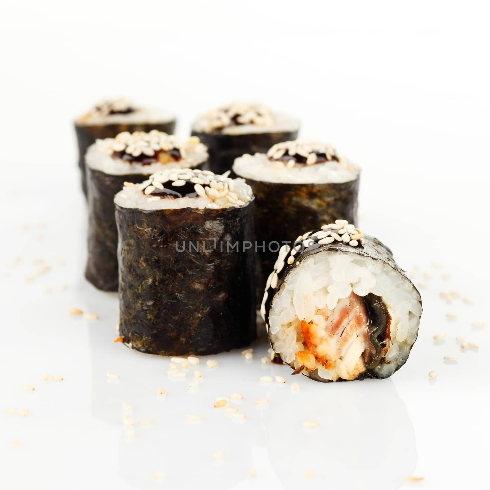 Traditional japanese sushi isolated on white background