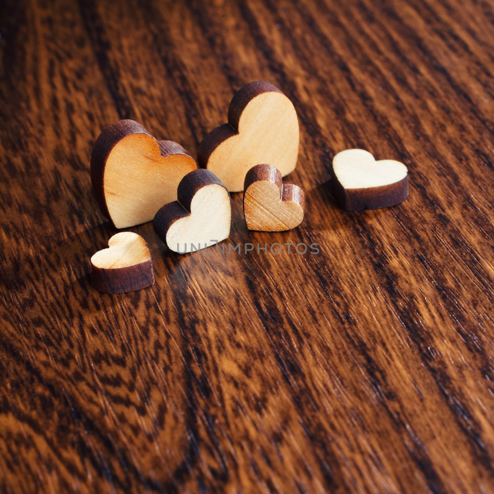 Hearts on a wooden surface