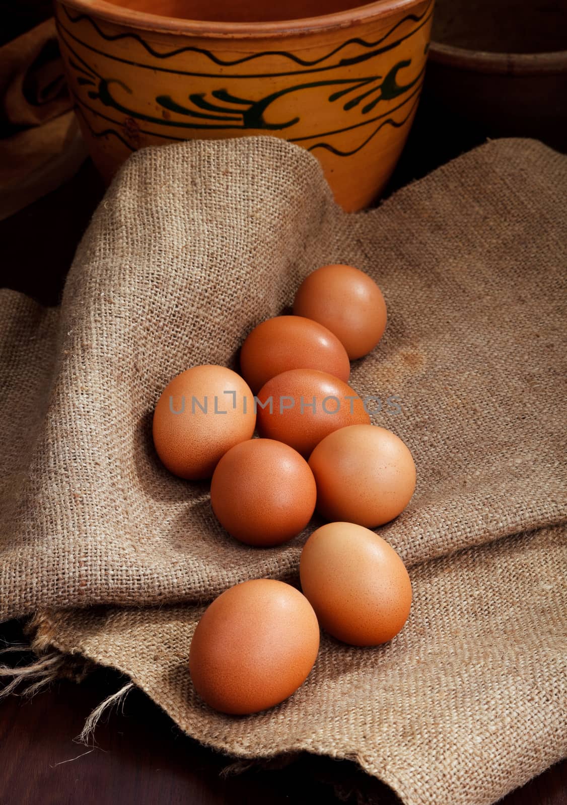 Natural Easter eggs in the tradition on home background