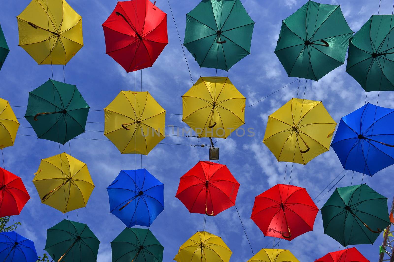 Lots of umbrellas coloring the sky in the Saint Petersburg Russia
