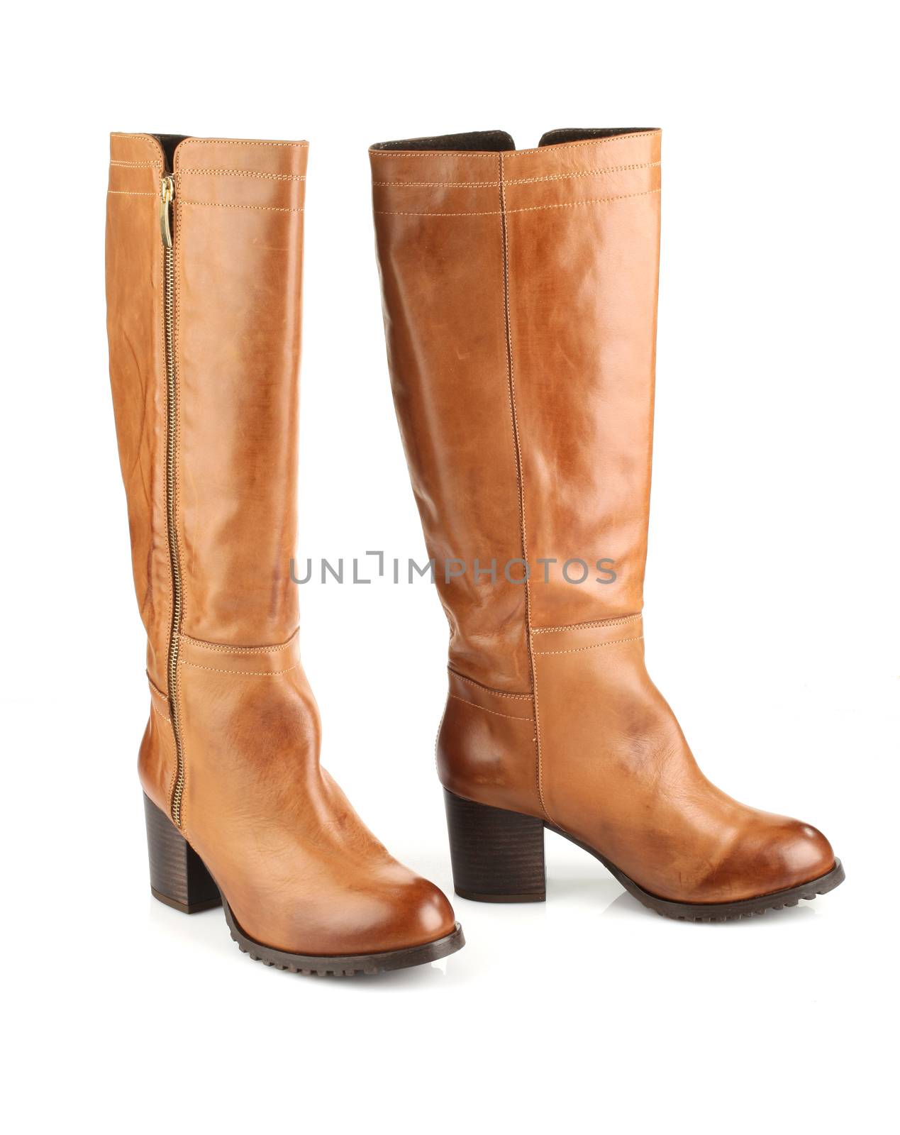 light brown female boots isolated on white background 