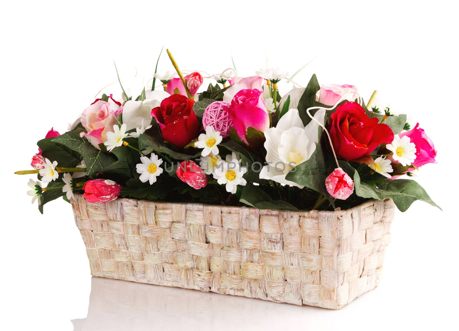 flowers in a basket isolated on white