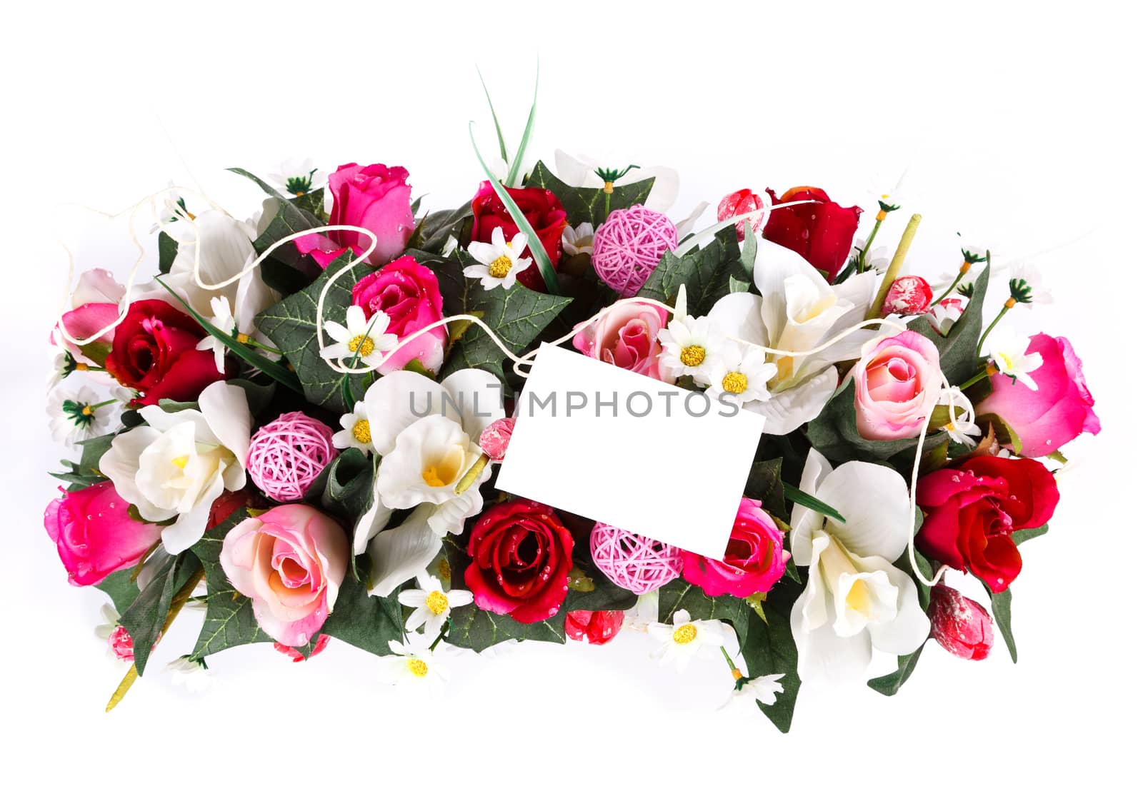 decorated flowers basket vith with blank card