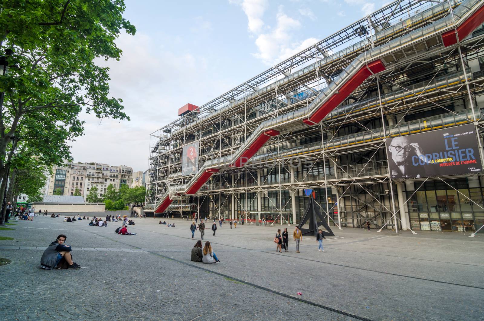 Paris, France - May 14, 2015: People visit Centre of Georges Pompidou on May 14, 2015 in Paris, France. The Centre of Georges Pompidou is one of the most famous museums of the modern art in the world.