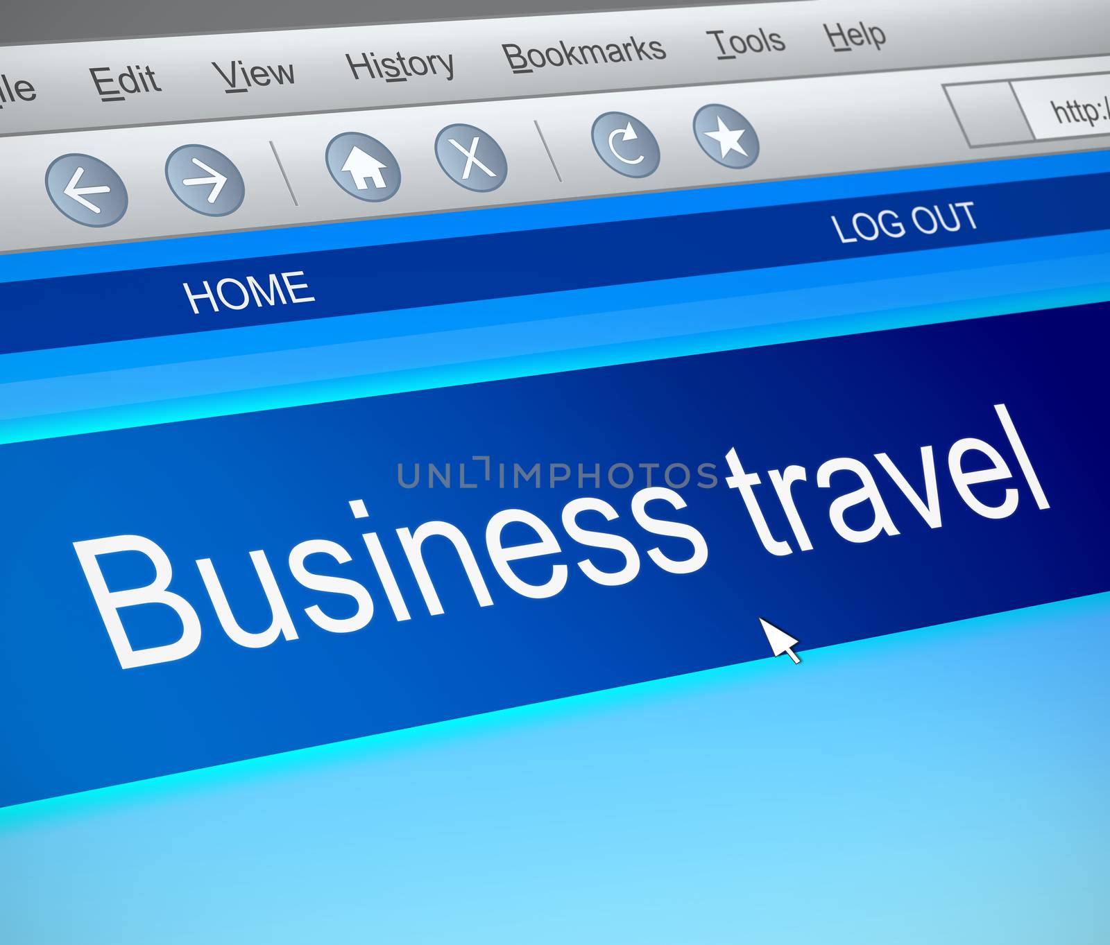 Illustration depicting a computer screen capture with a business travel concept.