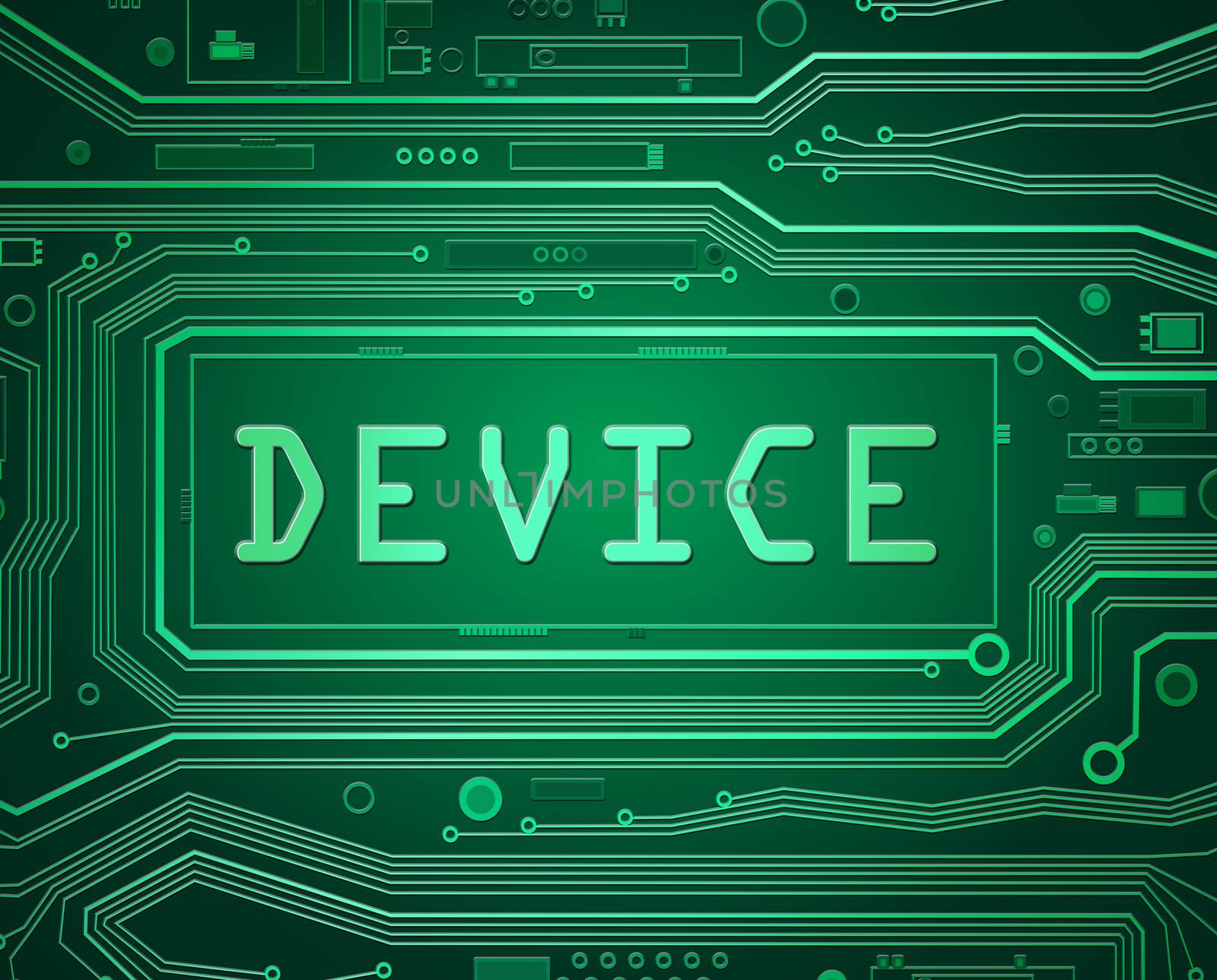 Abstract style illustration depicting printed circuit board components with a device concept.