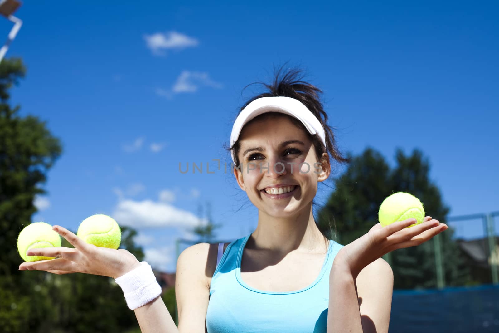 Woman playing tennis, natural colorful tone