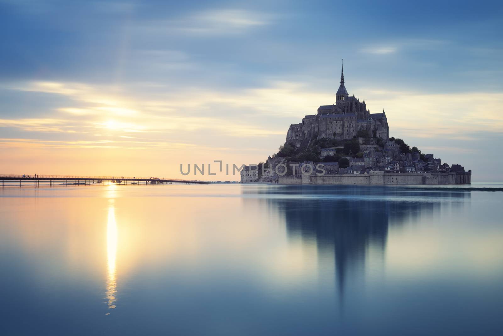 Mont-Saint-Michel at sunset, France, Europe.