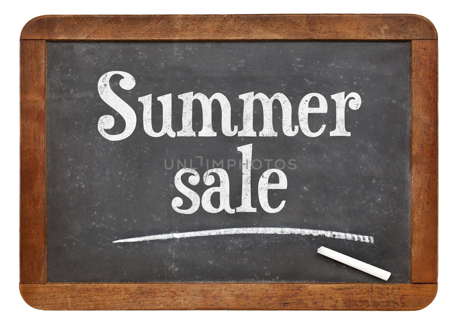 Summer sale sign  - text on an isolated  vintage slate blackboard