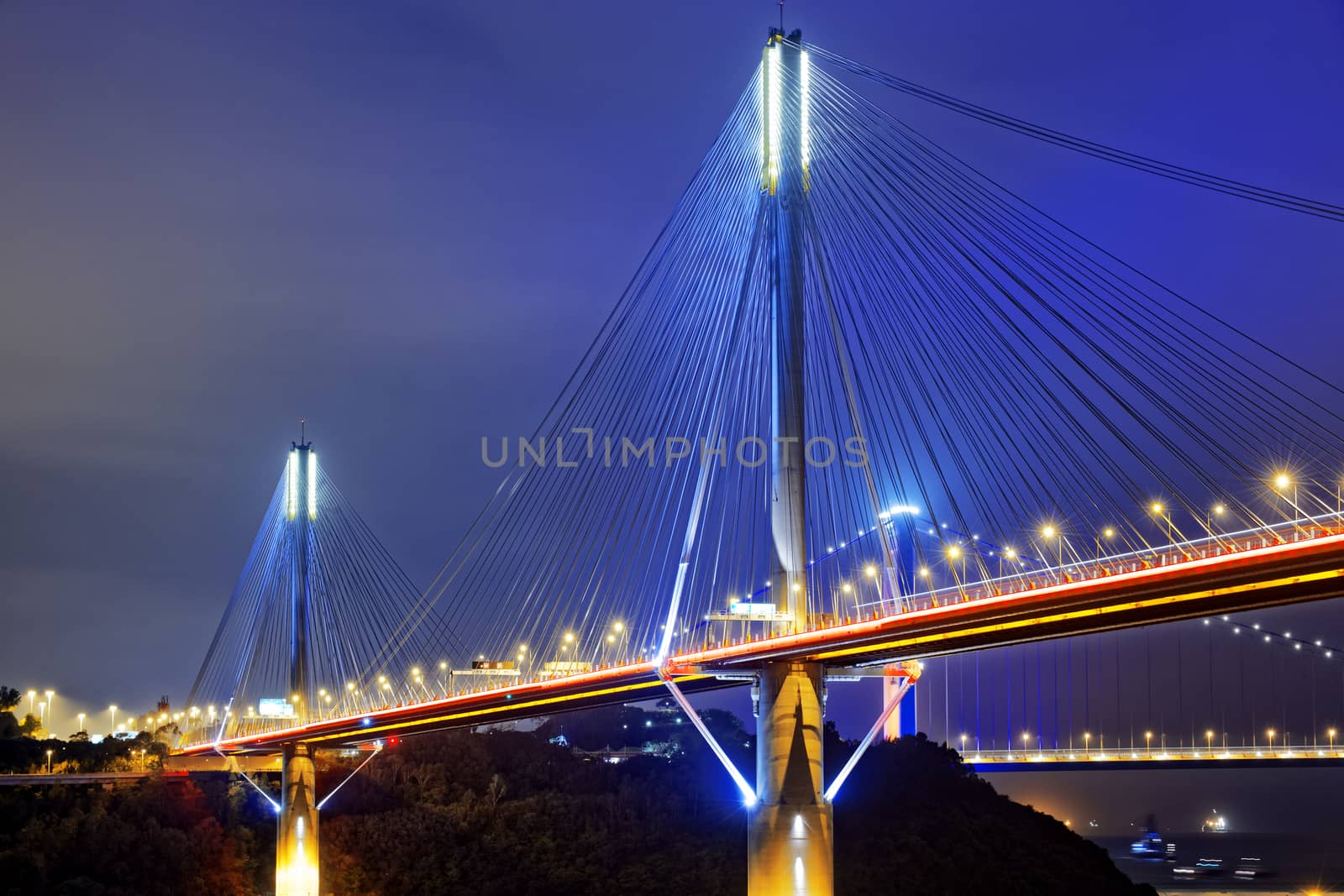 Ting Kau bridge at night, Hong Kong landmark