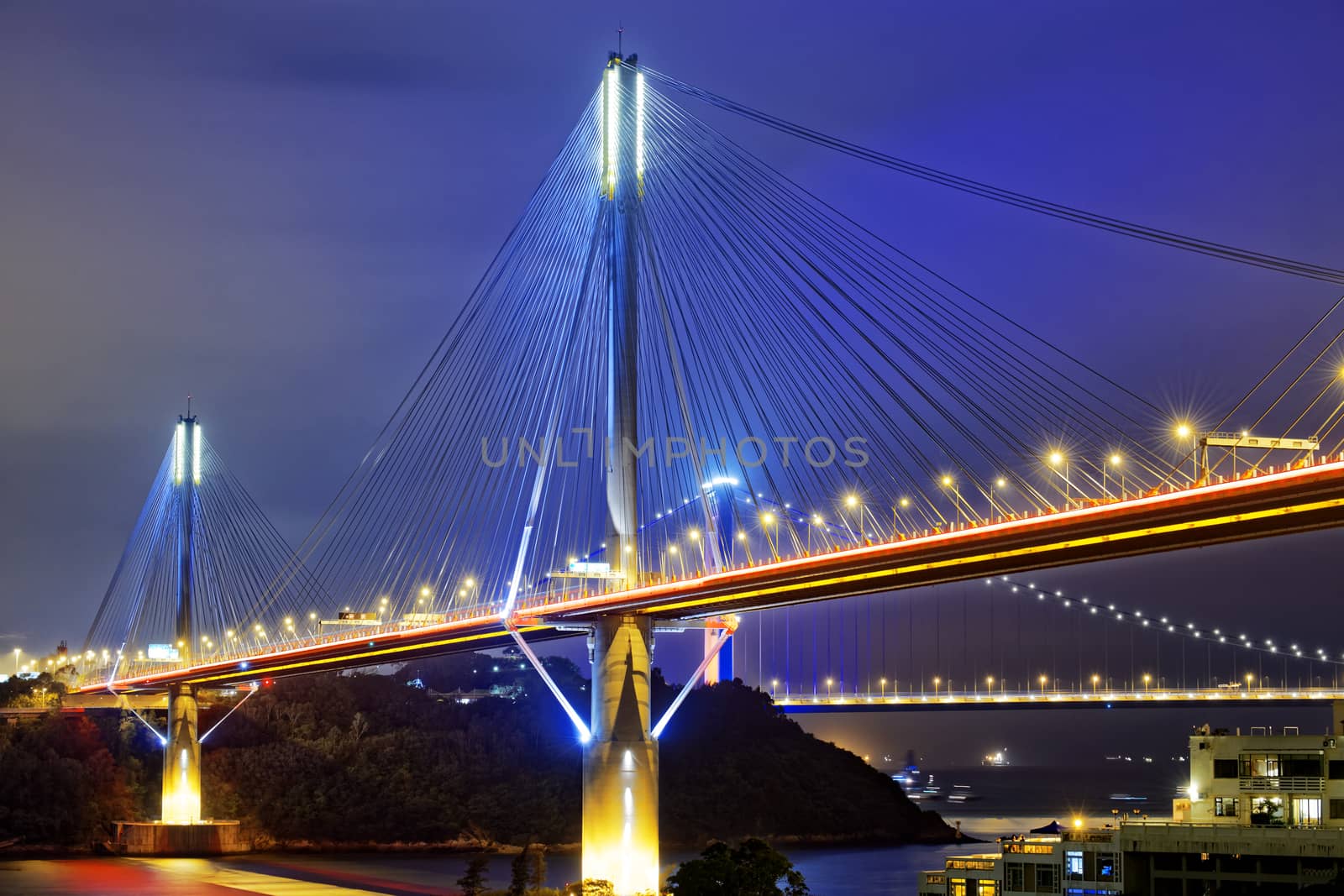 Ting Kau bridge at night, Hong Kong landmark