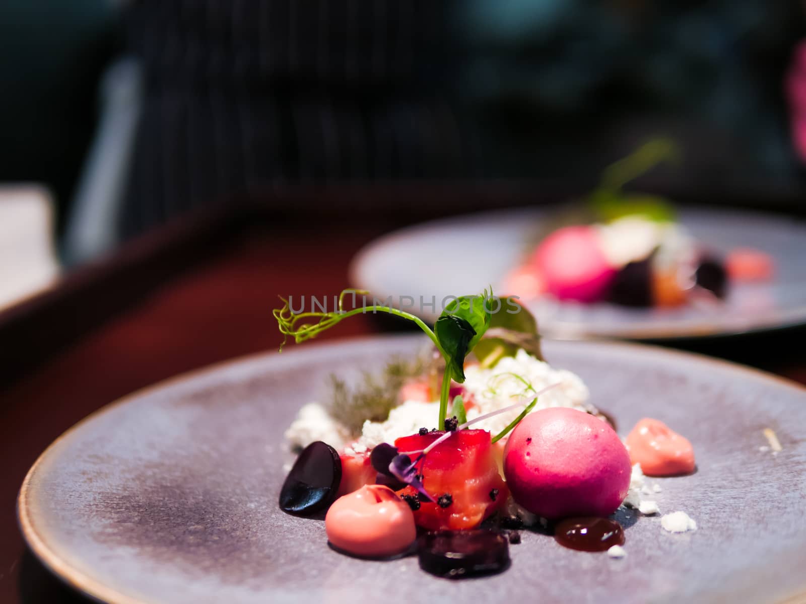 Salad of Radishes with Black Quinoa, Creme Fraiche, Fennel, and Dill Close Up