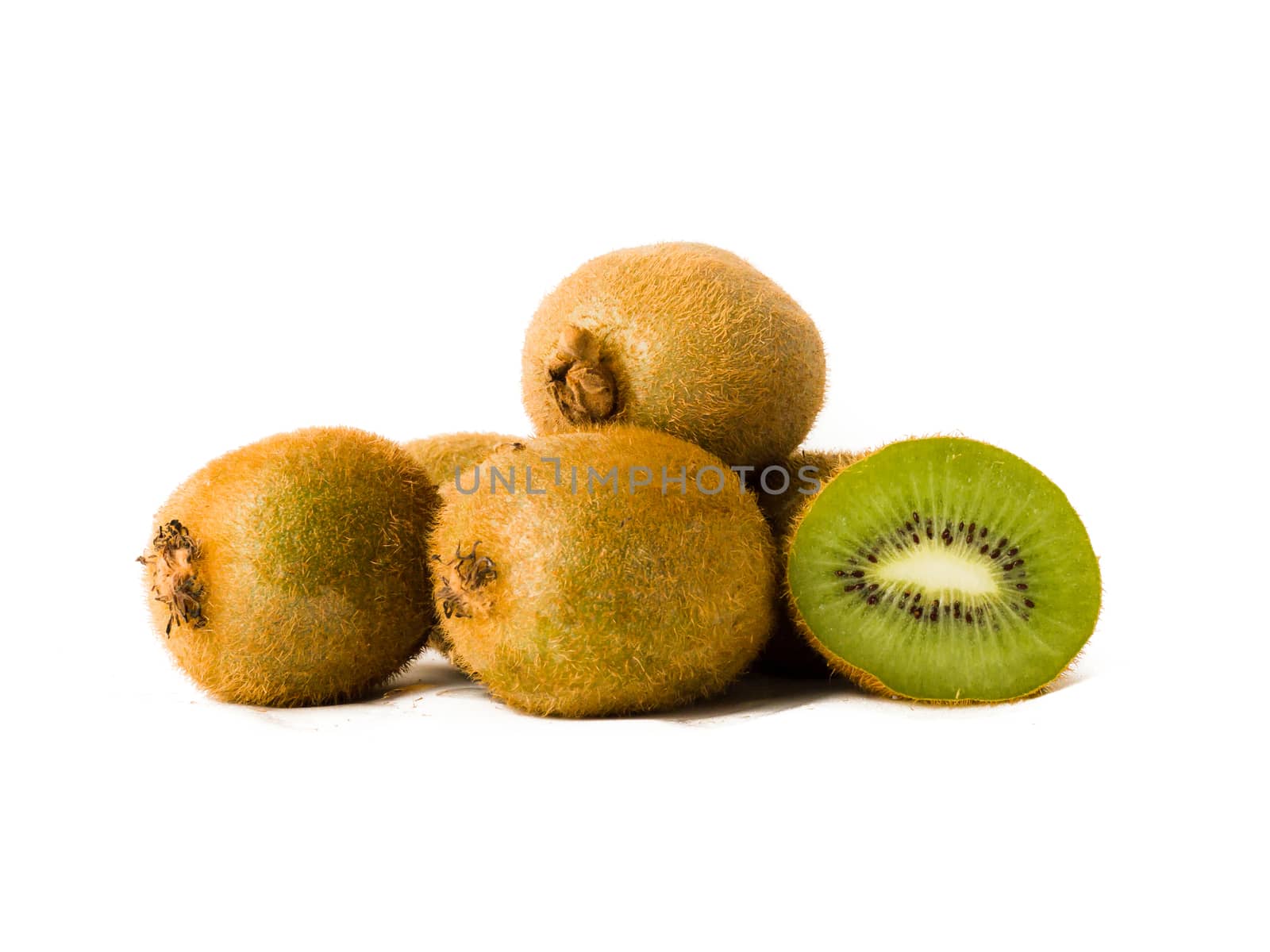 Sliced group kiwis on a isolated white background.