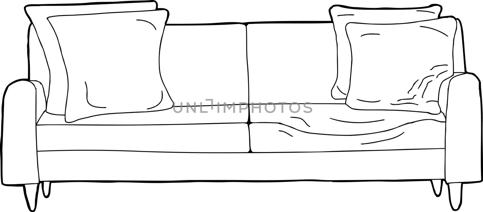 Cartoon of pressed in seat sofa with corner cushions