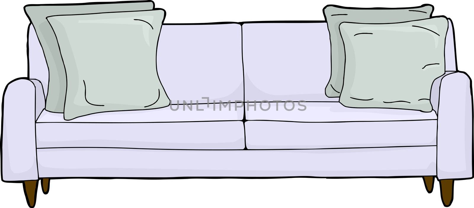 Cartoon of single couch with corner cushions