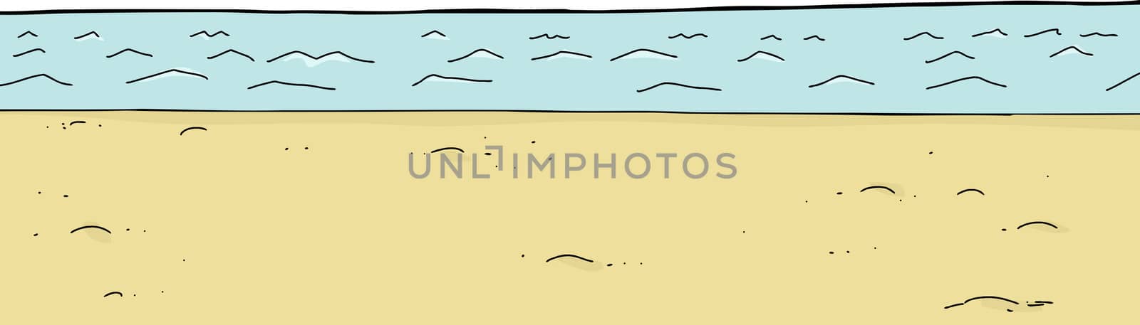Cartoon ocean beach scene with white background