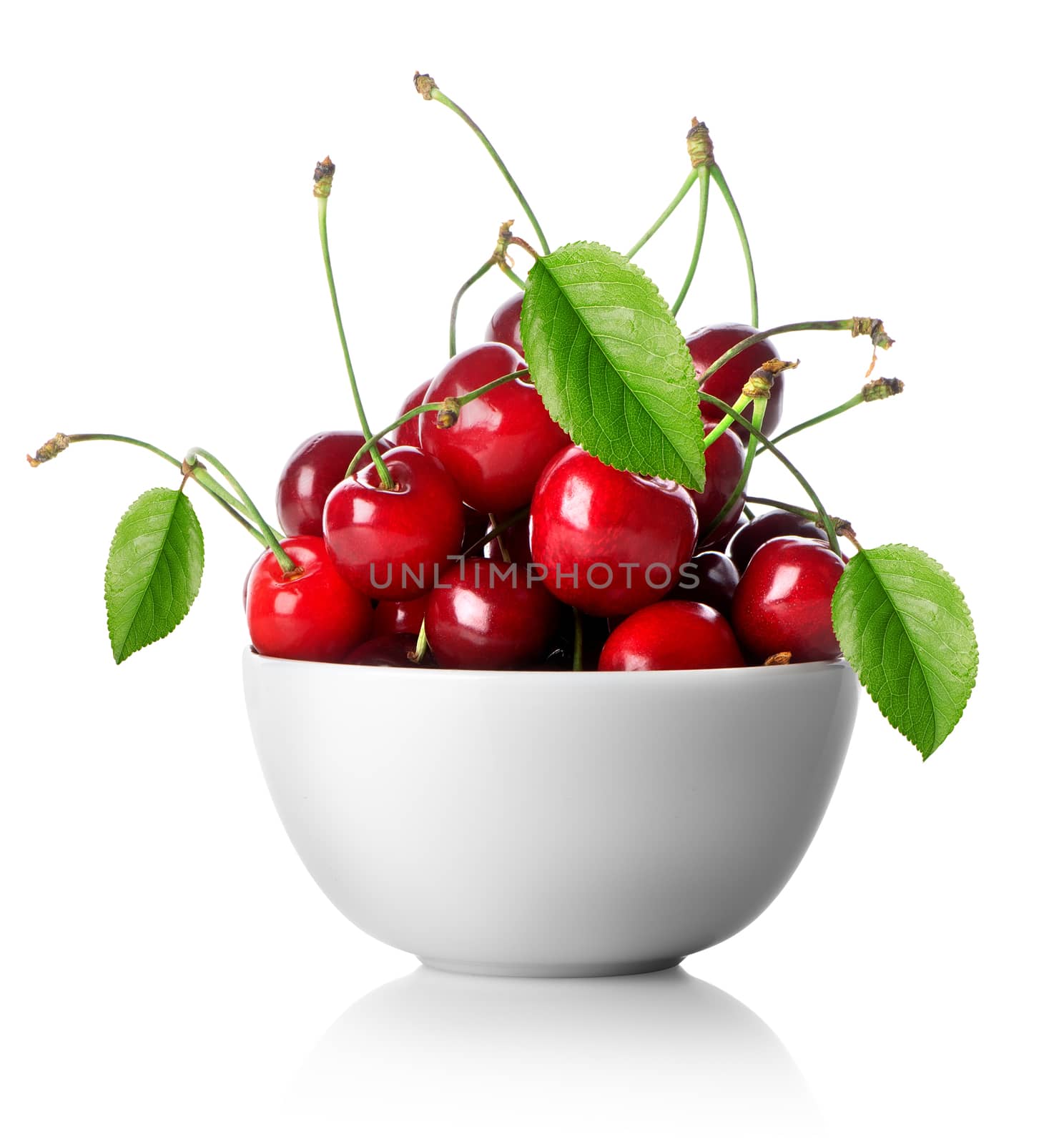 Cherries in plate isolated on a white background