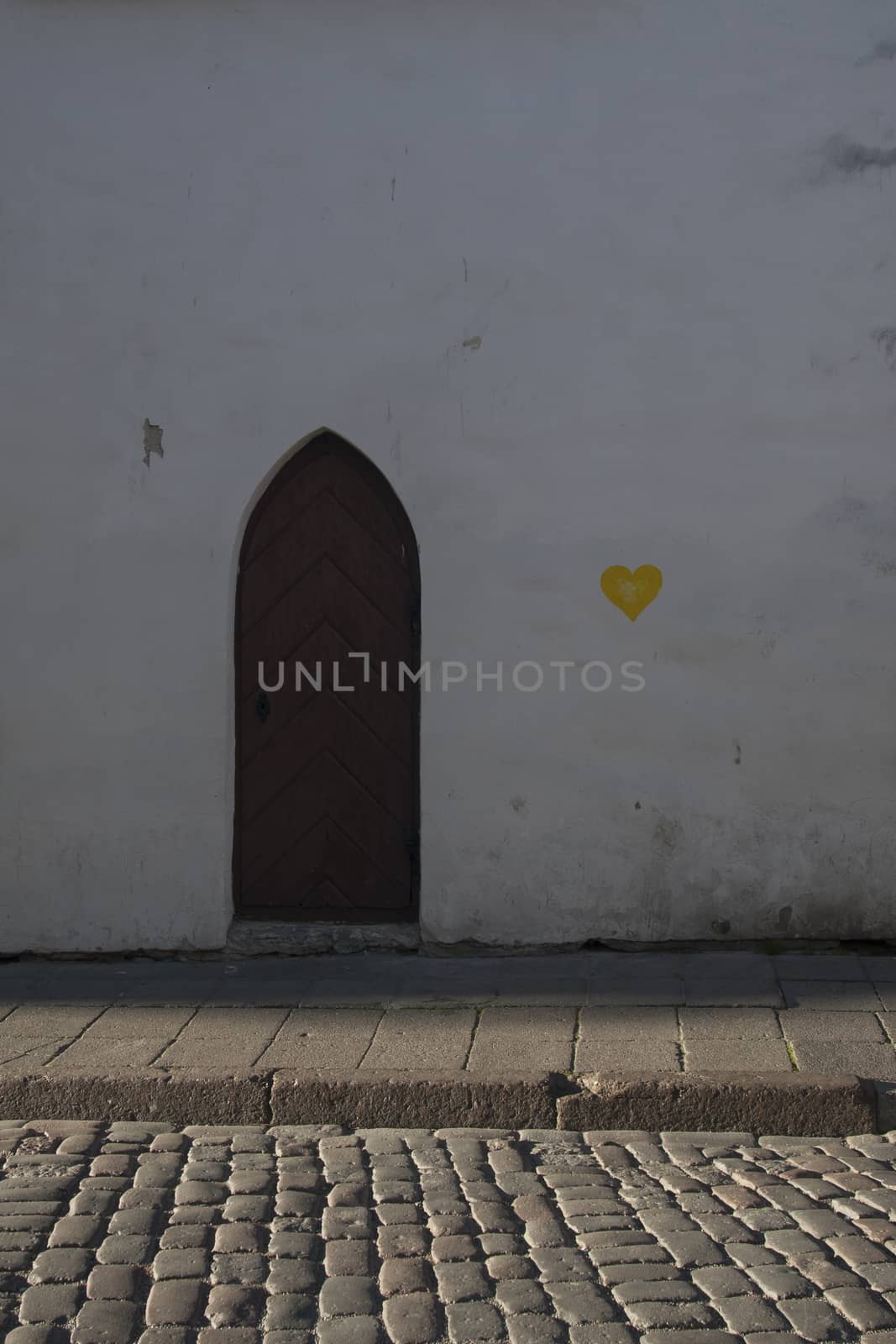 wooden door of middle ages house in old town