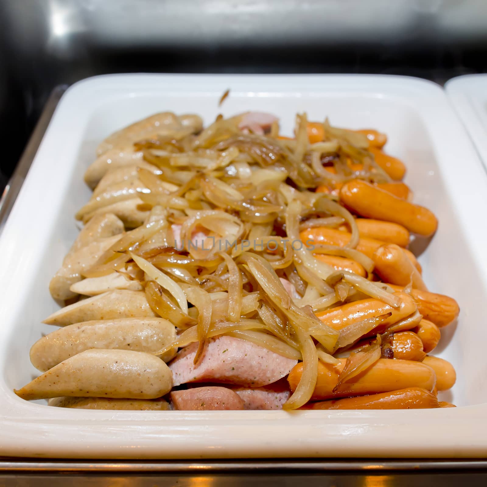 Variety of sausage buffet. Close-up shot.