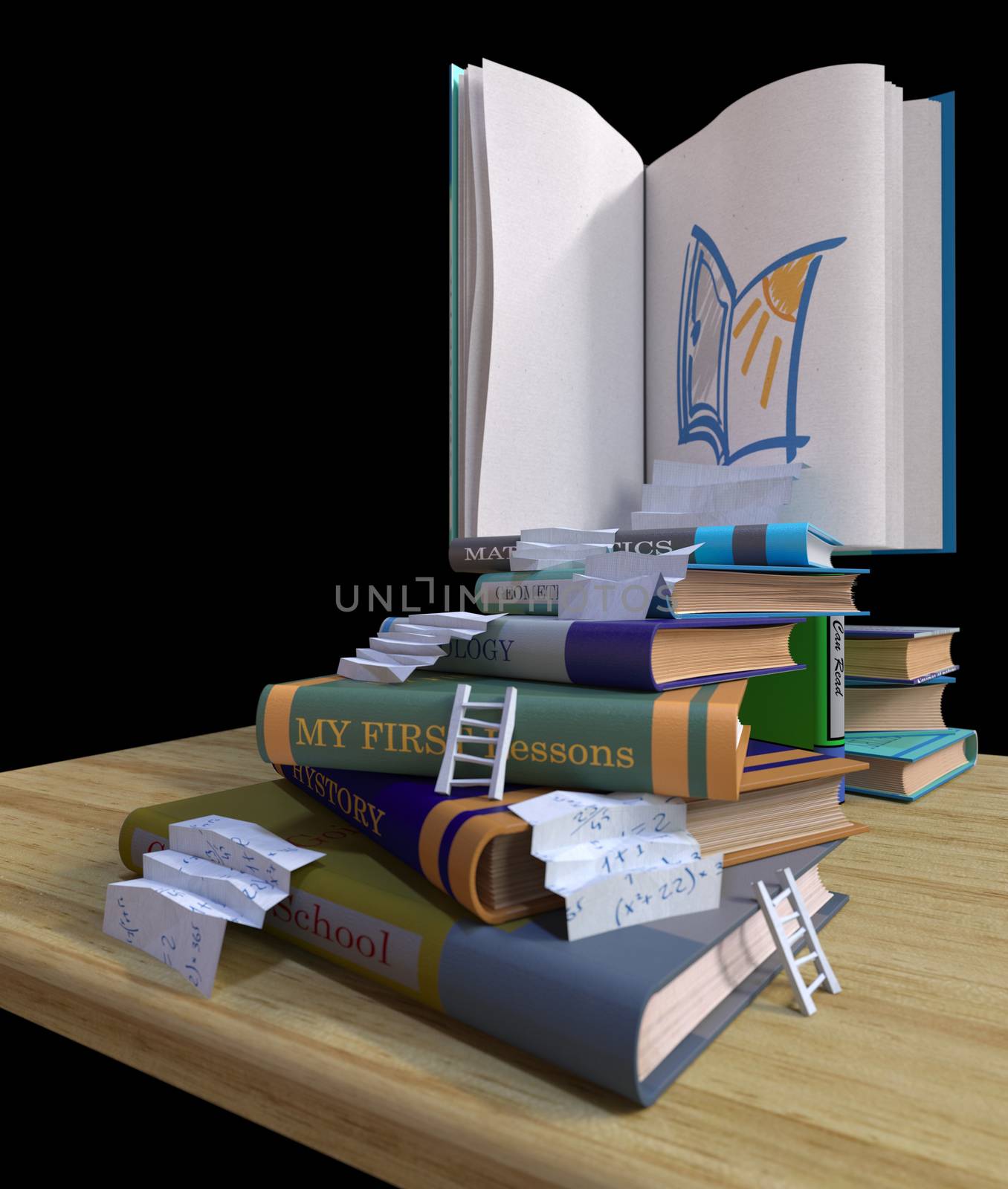 studying school books. back to school concept background with stairs by denisgo