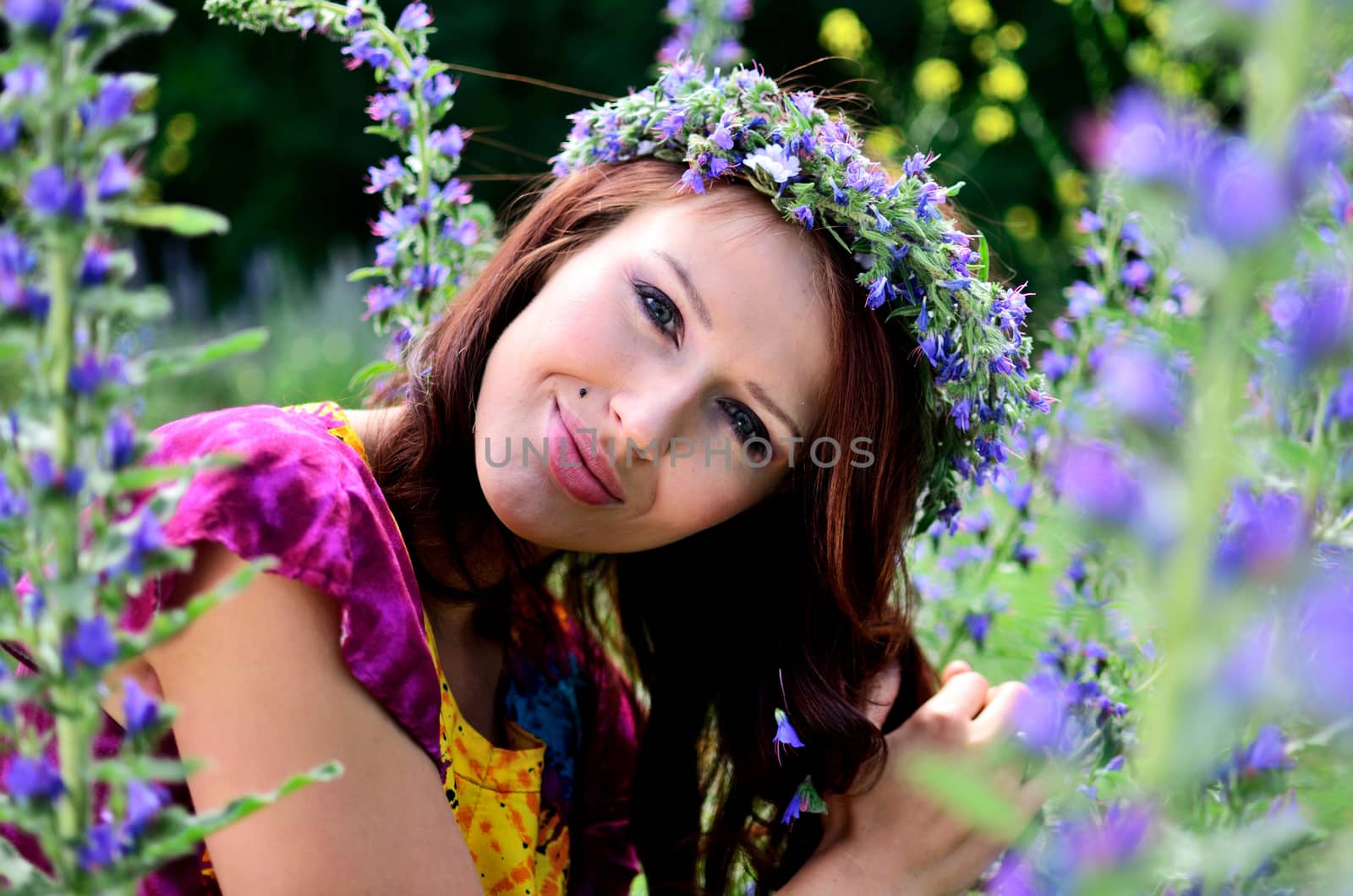 Girl with flowers' wreath by bartekchiny