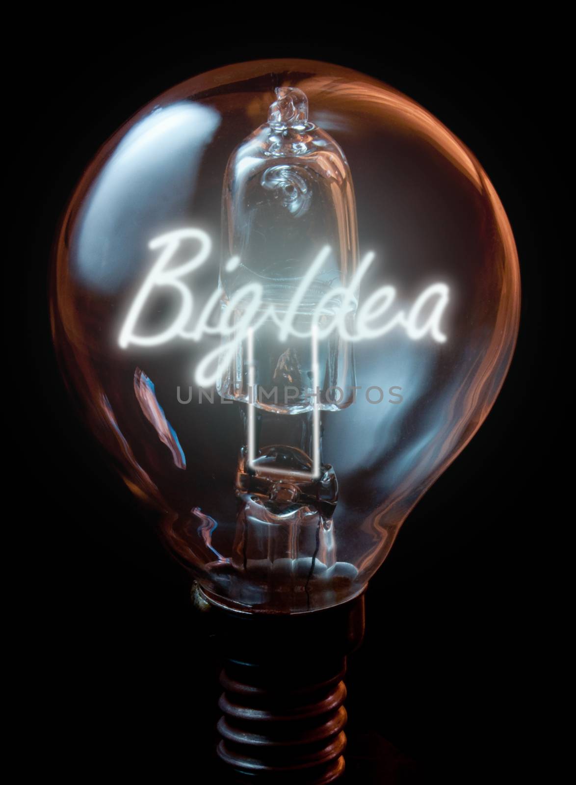 Light bulb illuminating the words big idea 