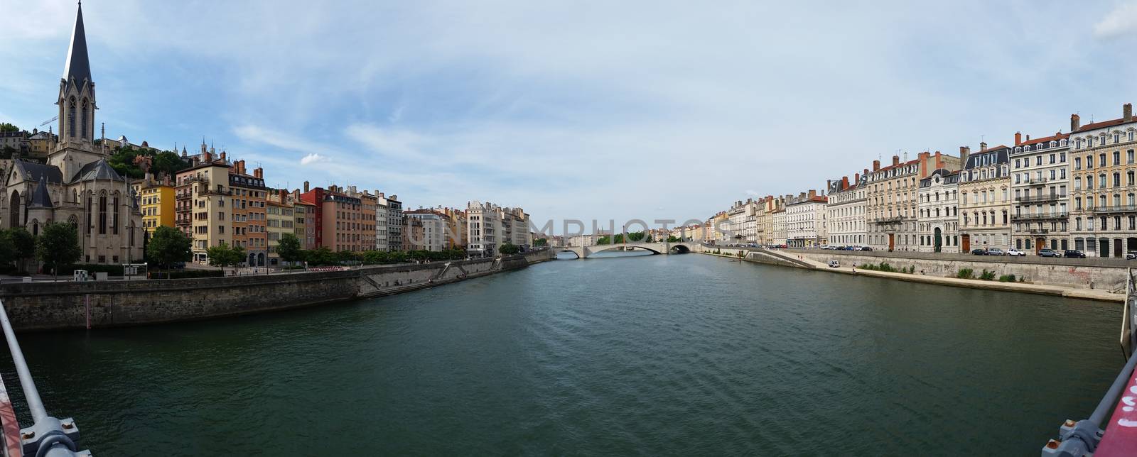 Panoramic view of Saone river at Lyon, France
