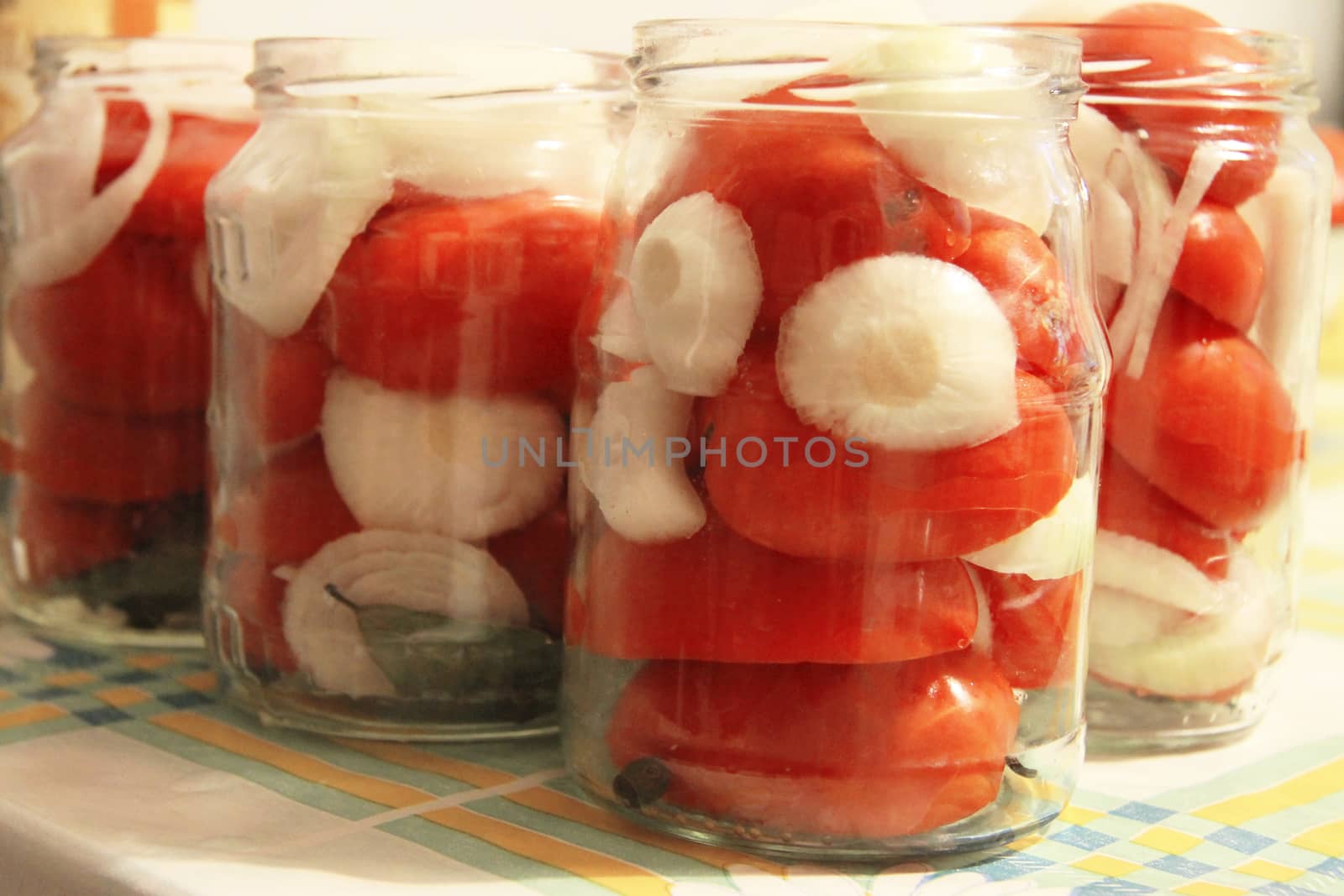 Tasty Tomatoes With Onion Canned In Glass Jars