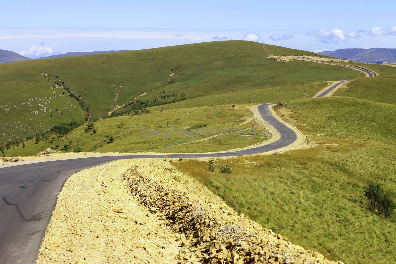 Mountain highway and landscape. North Caucasus travel.