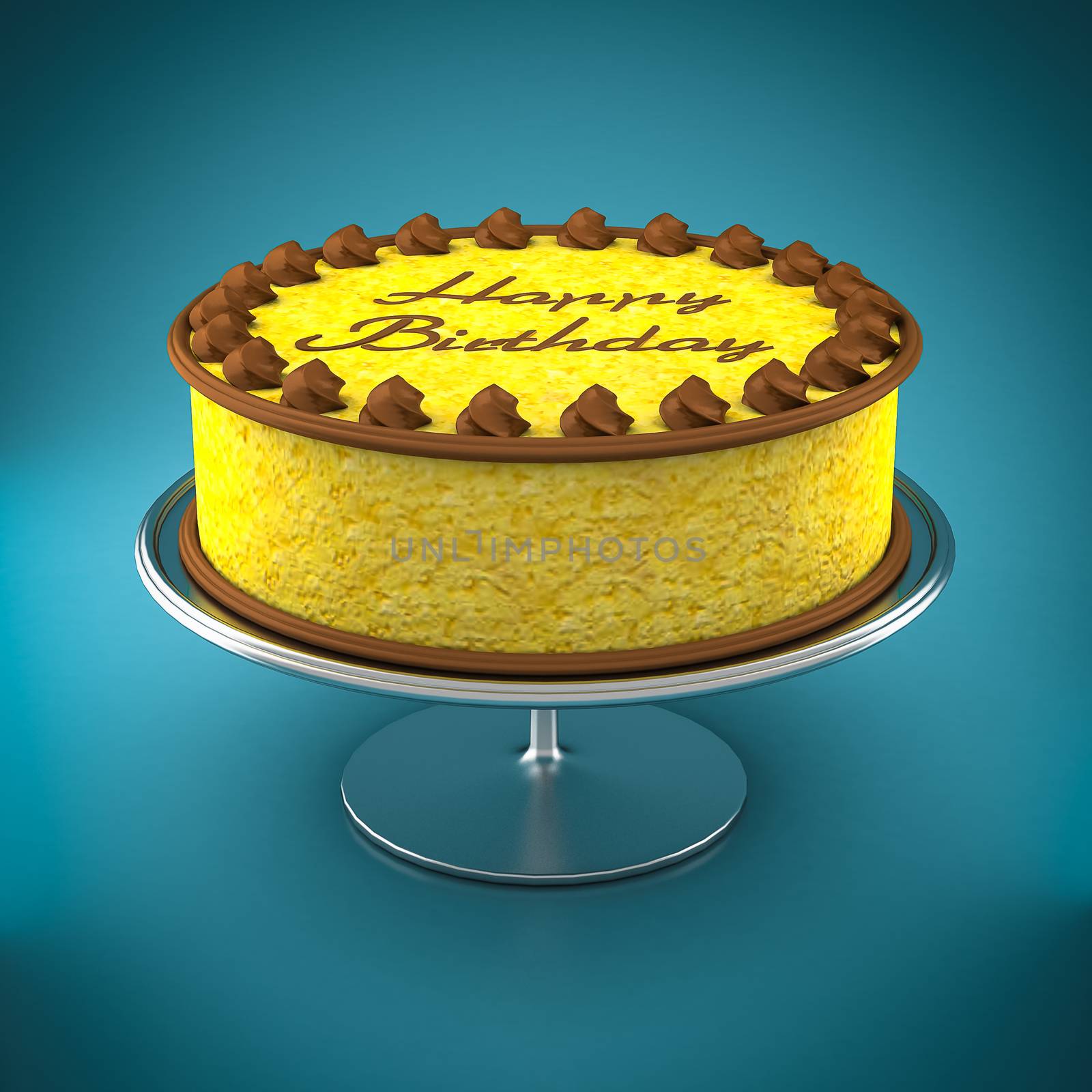 Lemon birthday cake on a blue background