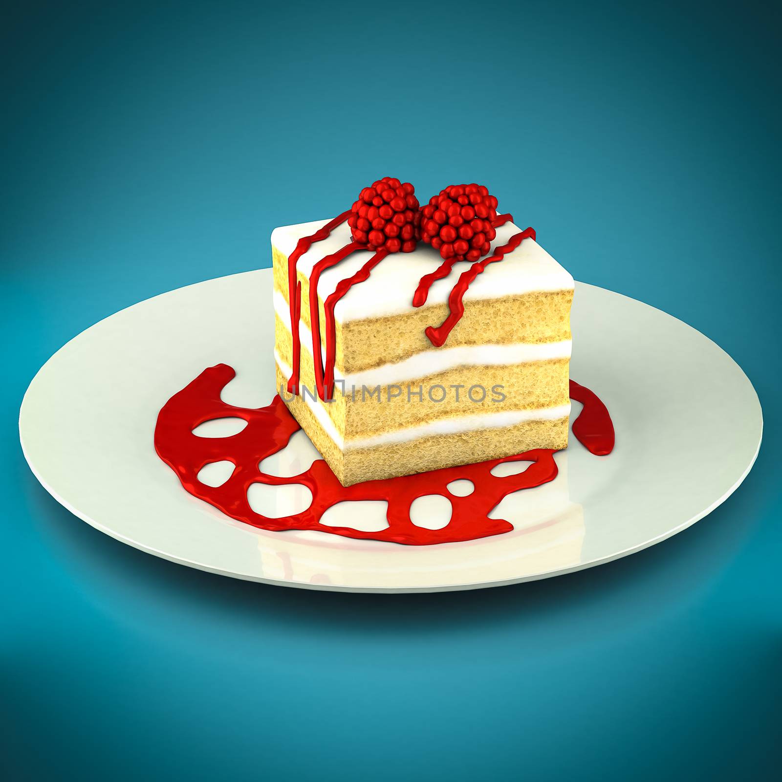 Piece of cake on a beautiful blue background