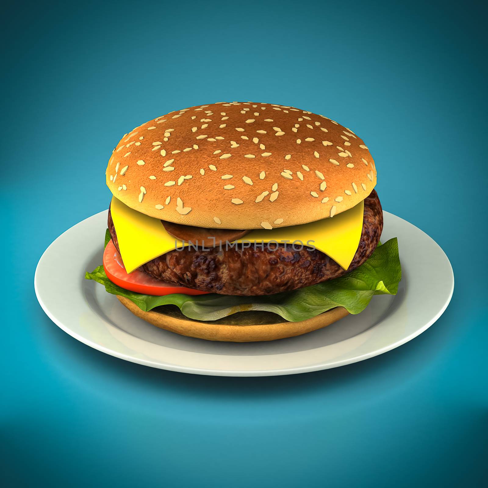 Big hamburger on a beautiful blue background