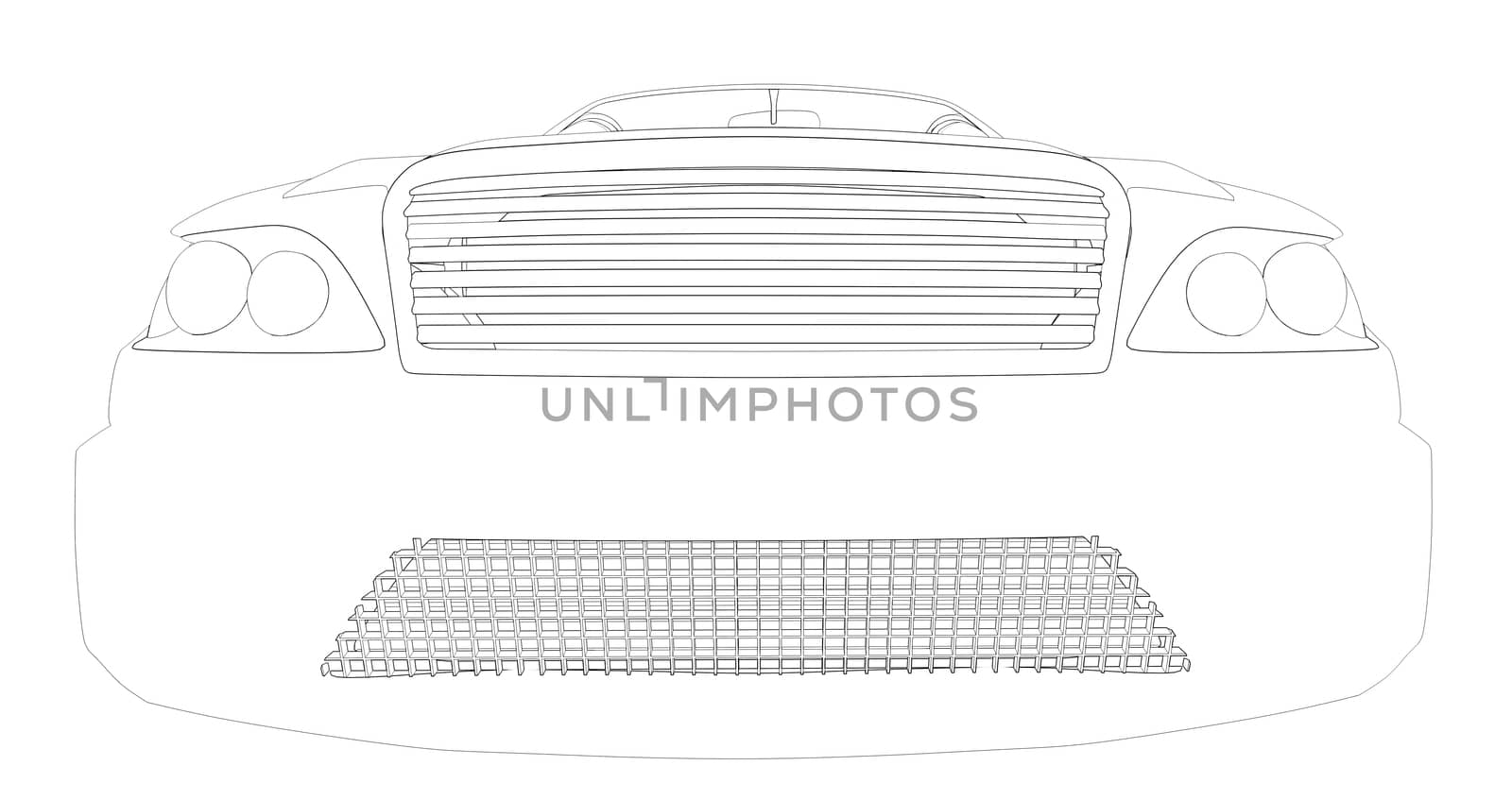 Graphic car model on isolated white background, front view