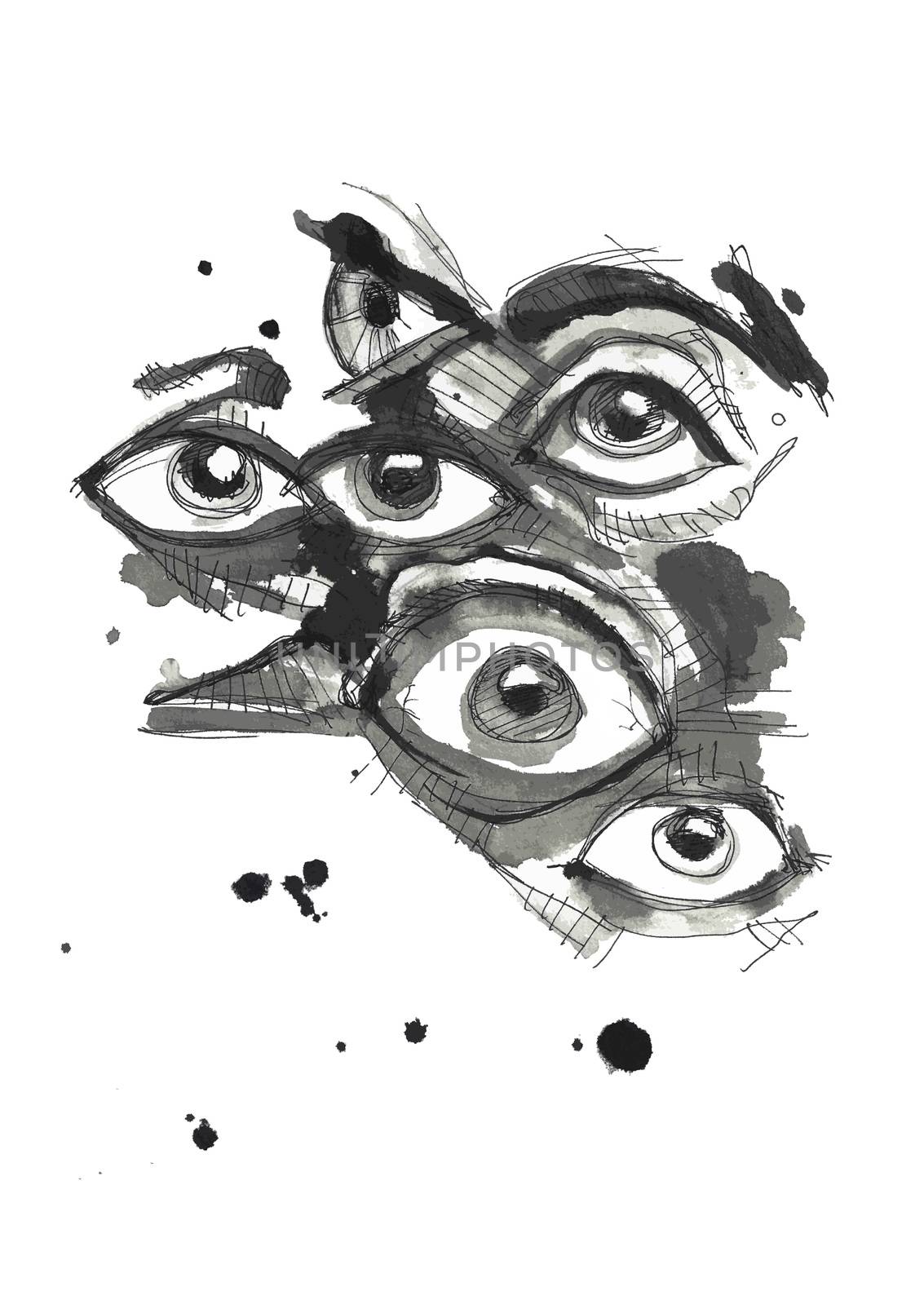 Hand drawn vector illustration or drawing of some watercolor human eyes