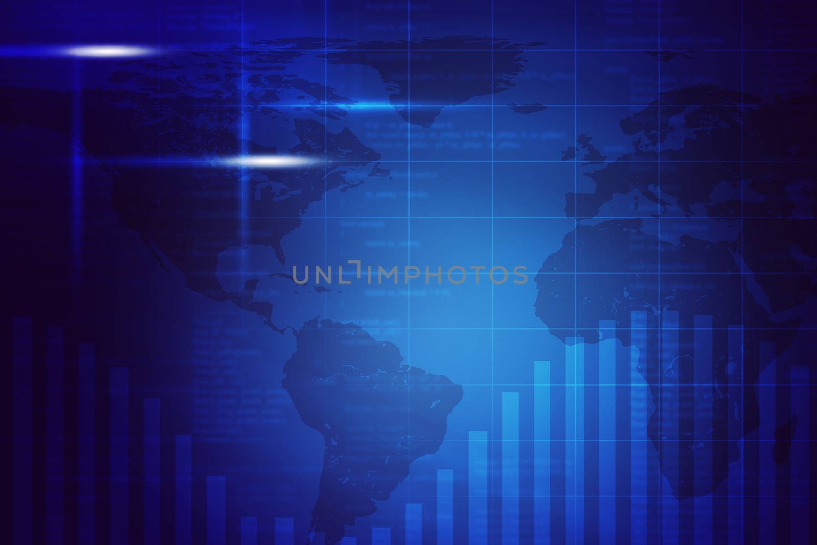 Abstract blue background with graphs and world map