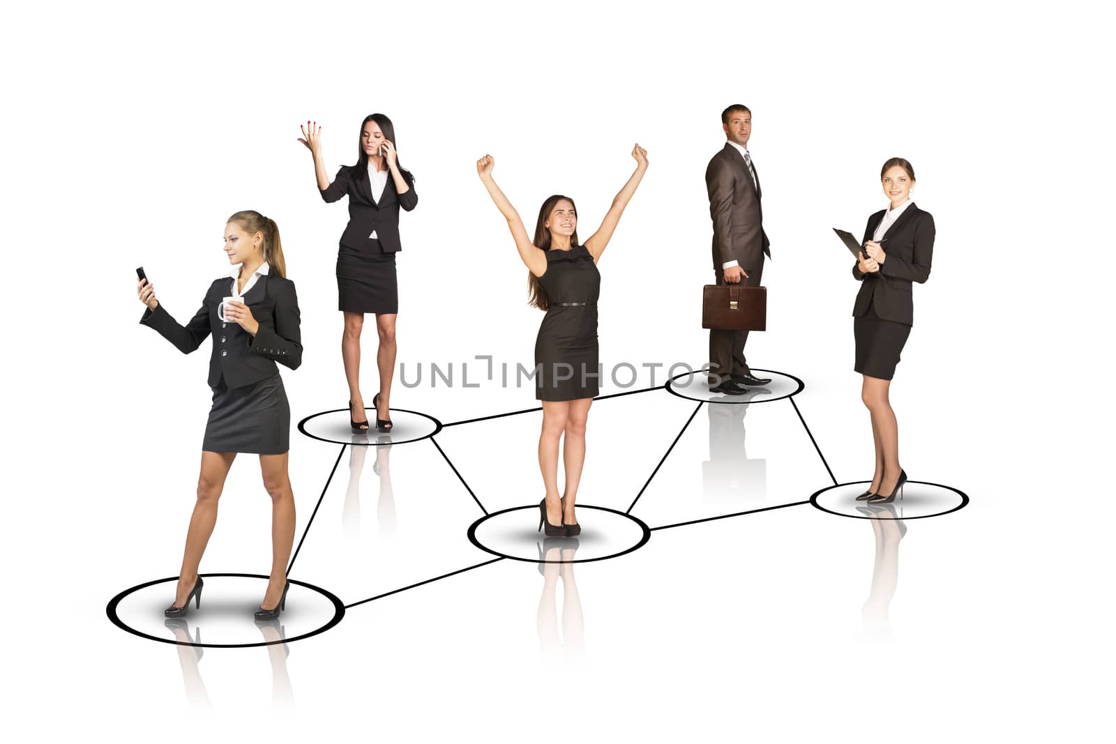 Group of business people with businessman leader profile on isolated white background