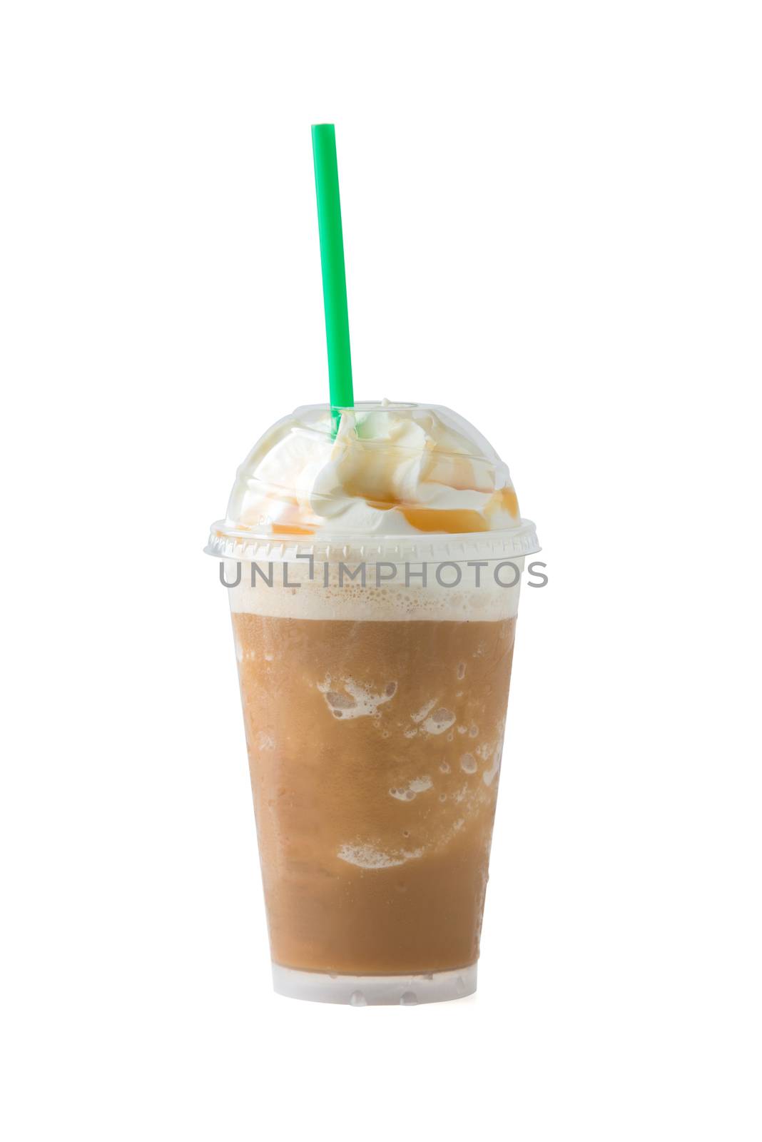 iced coffee and whipped cream with clipping path
