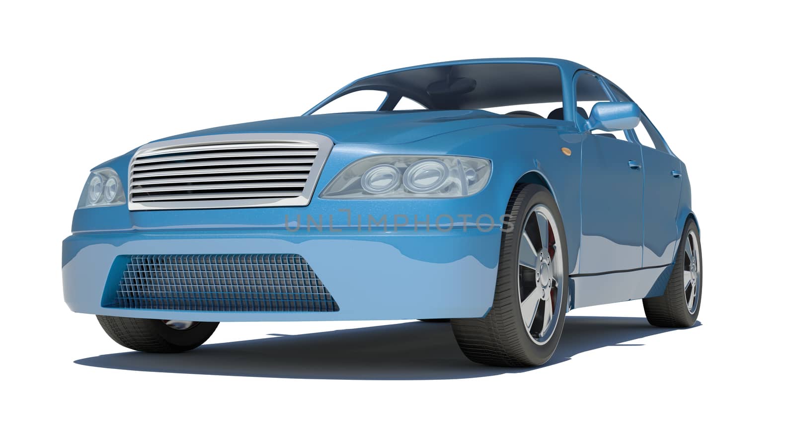 Blue car on isolated white background, side view
