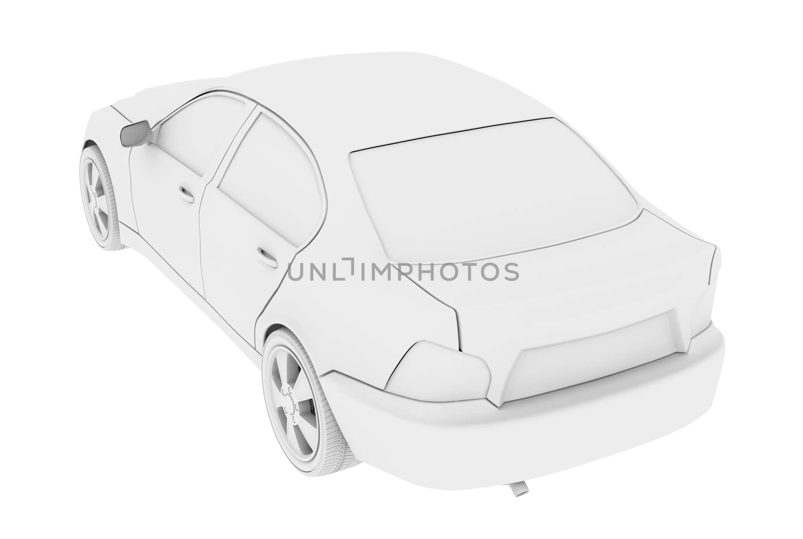 Car model on isolated white background, back view